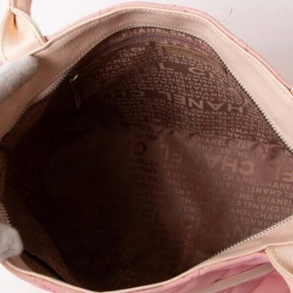 Authentic CHANEL CC Caviar Leather Canvas Medallion Tote Shoulder Bag Two-Tone - Picture 6 of 9